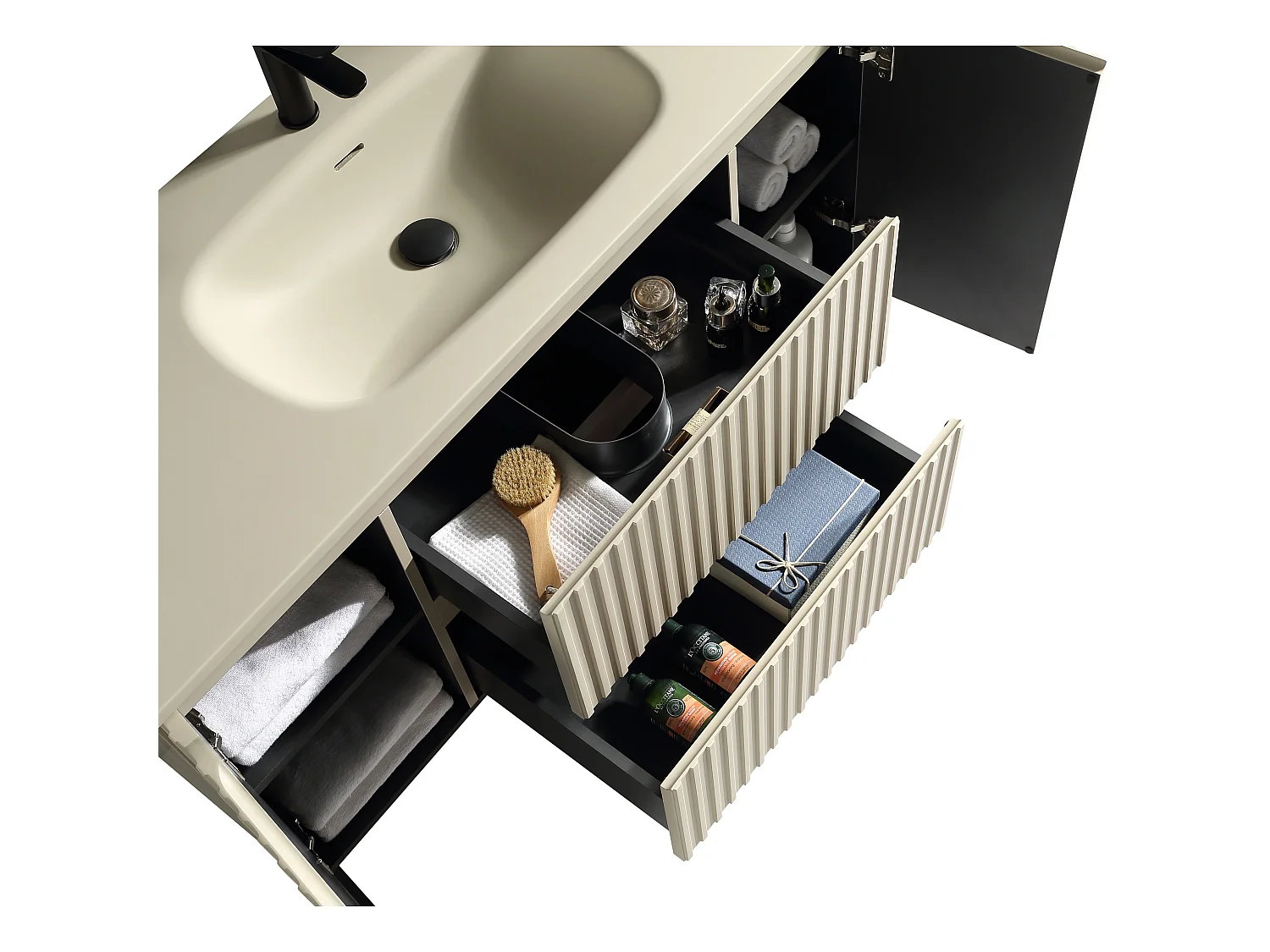 Meuble de salle de bain avec vasque 80 cm amande Aquavenus