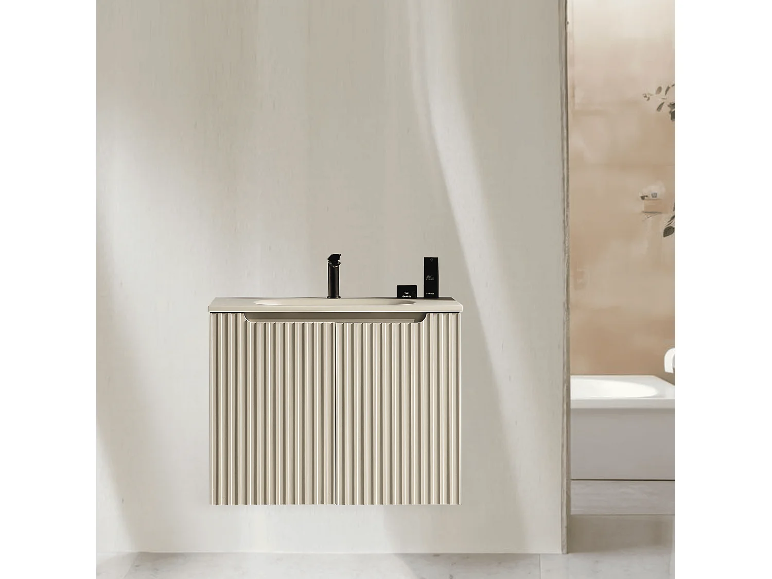 Meuble de salle de bain avec vasque 80 cm amande Aquavenus