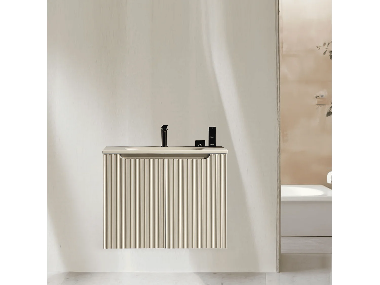 Meuble de salle de bain avec vasque 80 cm amande Aquavenus