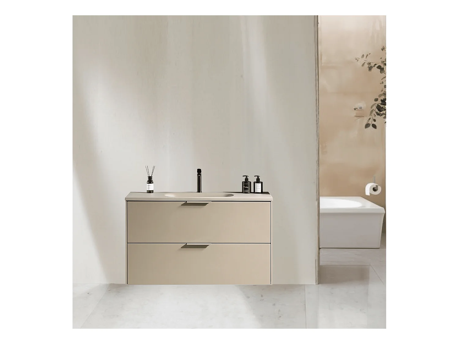 Meuble de salle de bain avec vasque aspect lichen 80 cm Aquamila
