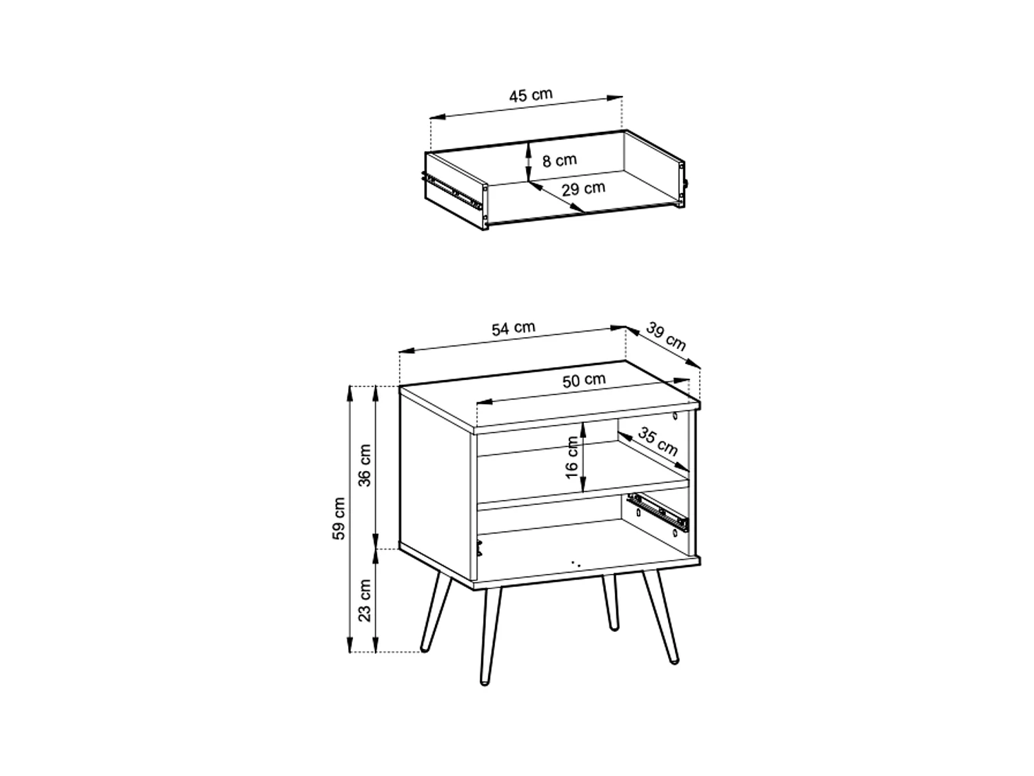 Comodino bianco glamour con gambe dorate, 54 x 59 x 39