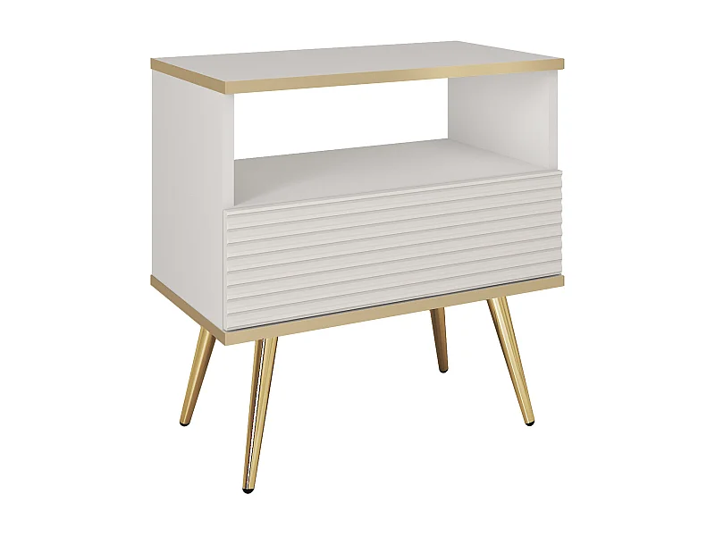 Glamoureus wit nachtkastje met gouden poten, 54 x 59 x 39