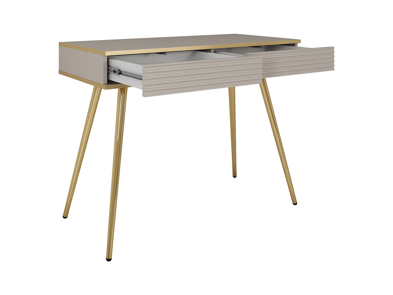 Coiffeuse glamour beige avec pieds dorés, 102 x 80 x 50