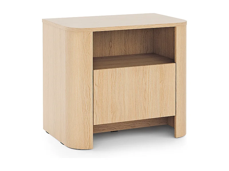 Table de chevet, Chêne Vicenza, 58 x 39 x 52 cm, Meuble moderne aux bords arrondis