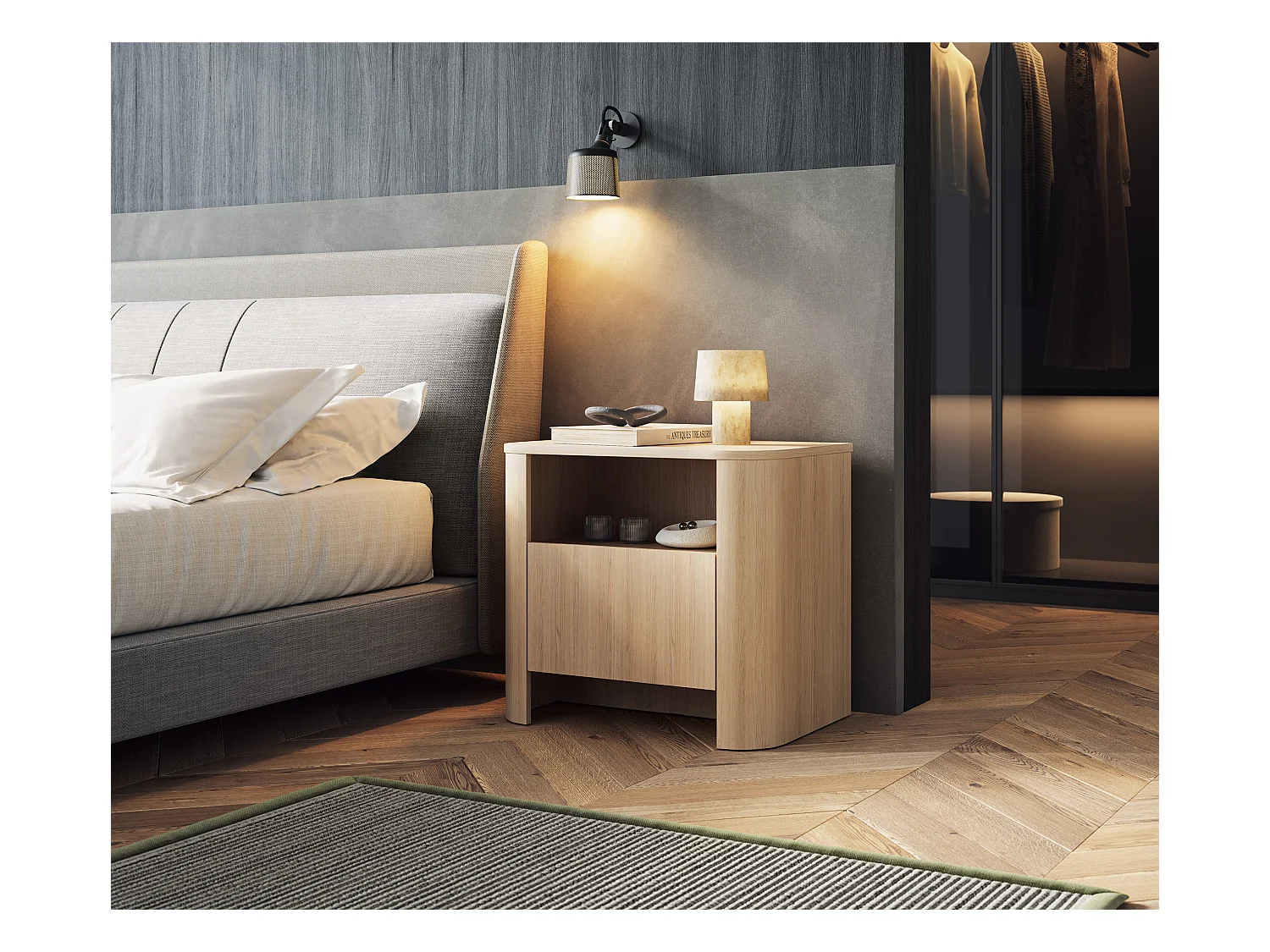 Mesa de cabeceira, carvalho Vicenza, 58 x 39 x 52 cm | Móvel moderno com cantos arredondados