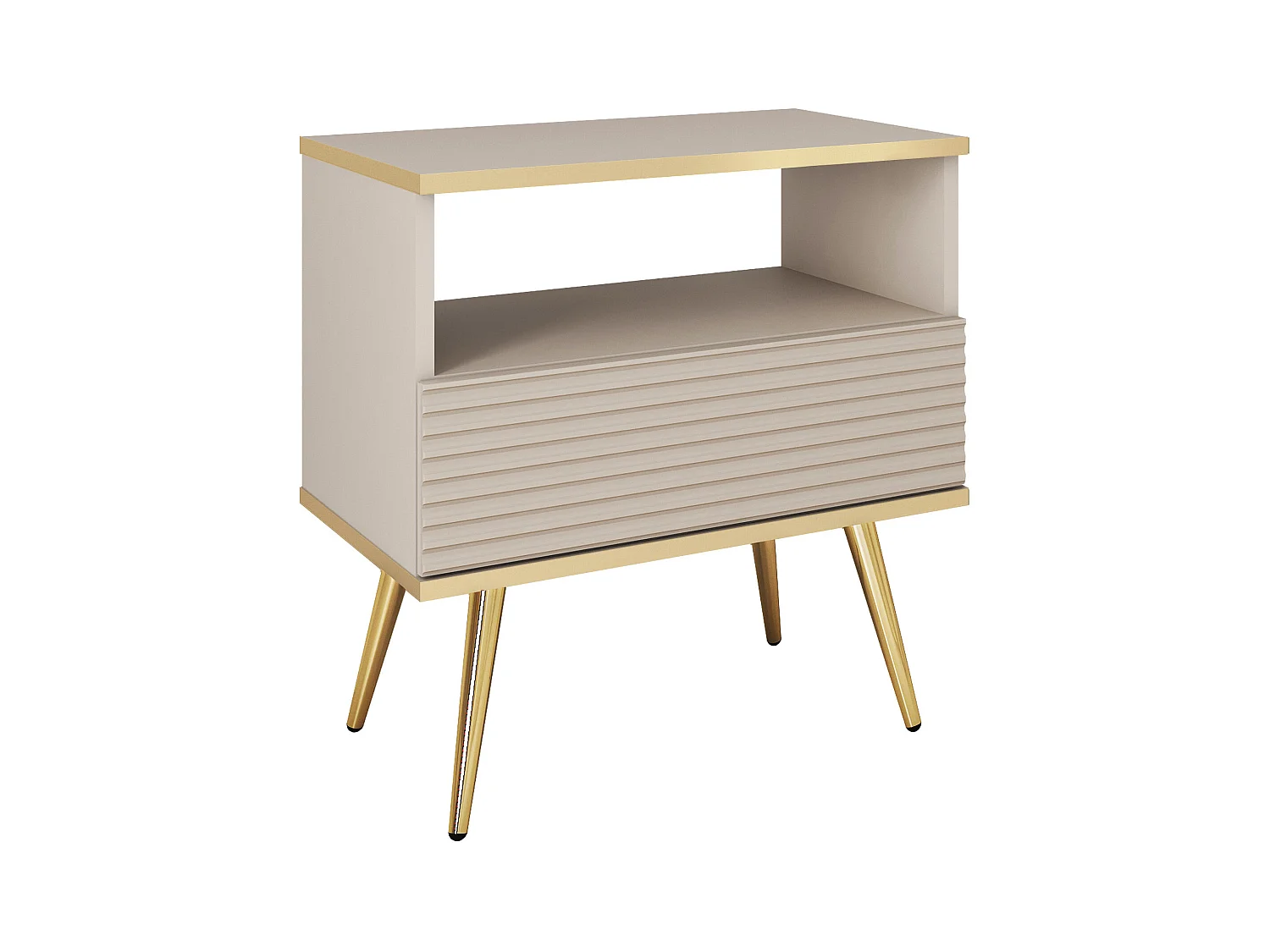 Table de chevet glamour beige avec pieds dorés, 54 x 59 x 39