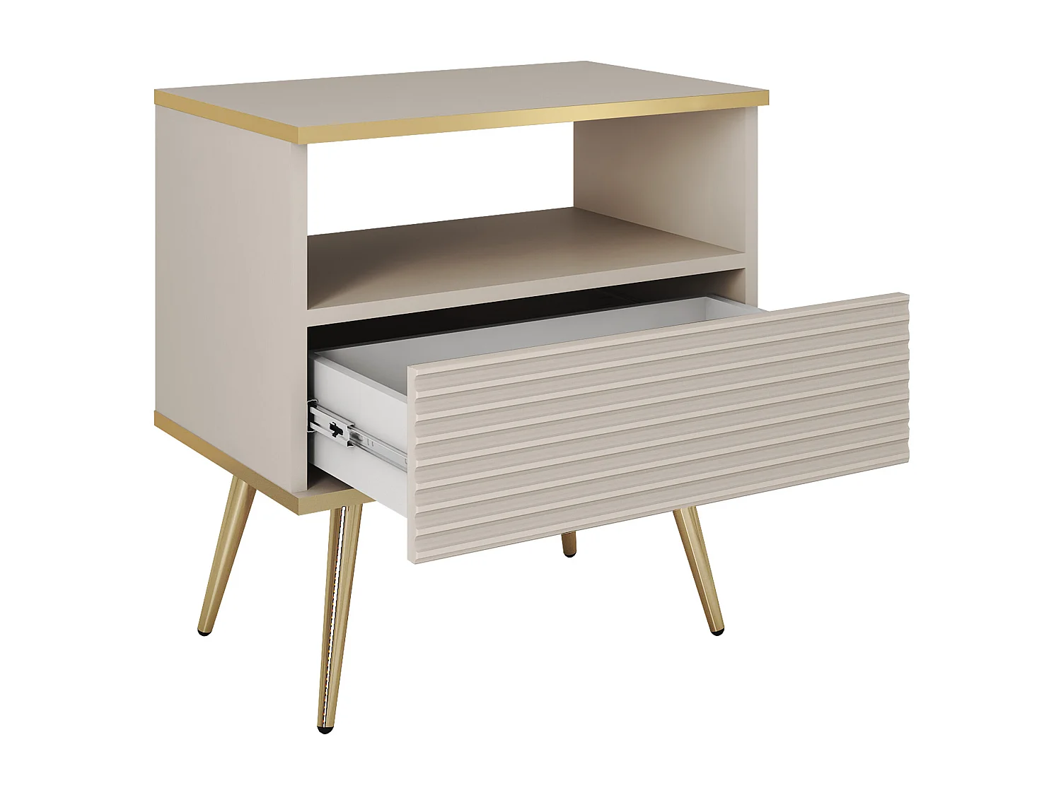 Mesa de cabeceira bege glamorosa com pernas douradas, 54 x 59 x 39