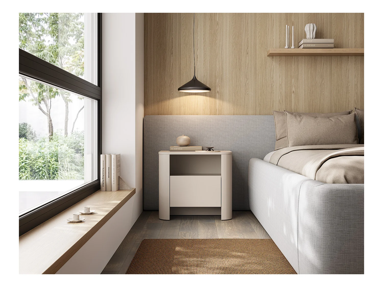 Mesa de cabeceira, Caxemira, 58 x 39 x 52 cm | Móvel moderno com cantos arredondados