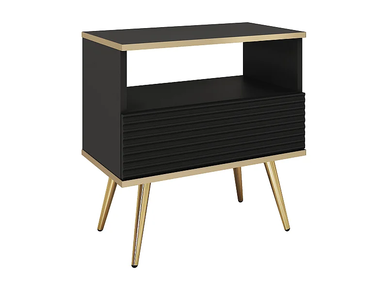 Table de chevet noire glamour avec pieds dorés, 54 x 59 x 39