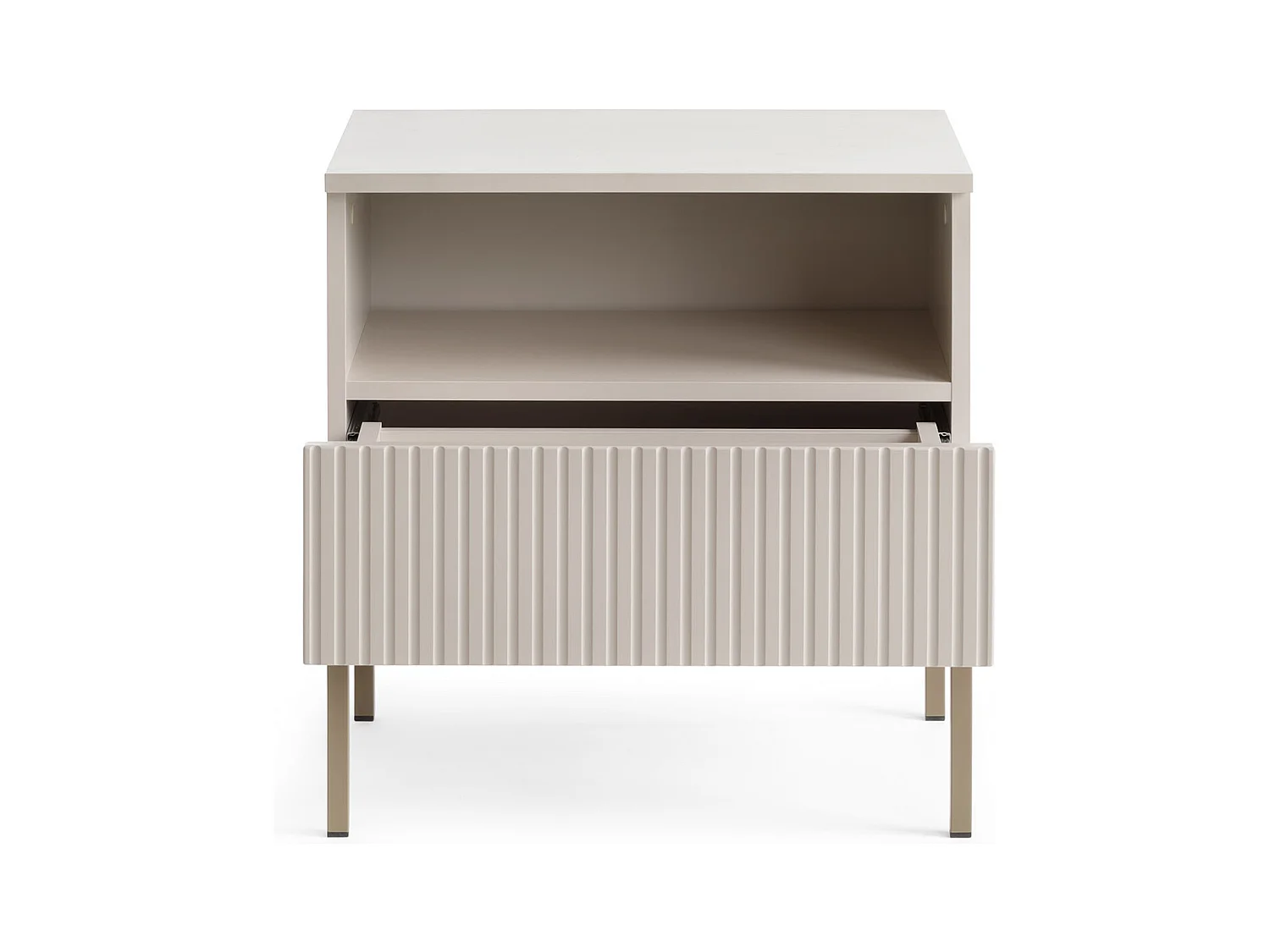 Moderner Nachttisch mit geriffelter Front, 54×56×39 cm, Kaschmir / Gold