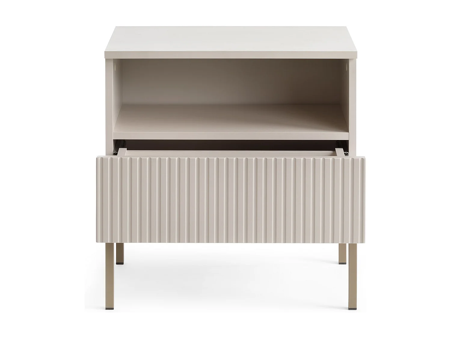 Mesa de cabeceira moderna com frente canelada, 54×56×39 cm, Caxemira / Ouro