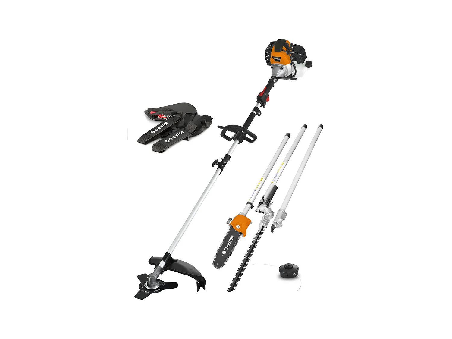 Multifonction thermique 4 en 1 : tronçonneuse-élagueuse, taille-haie, débroussailleuse, rallonge - CHESTER