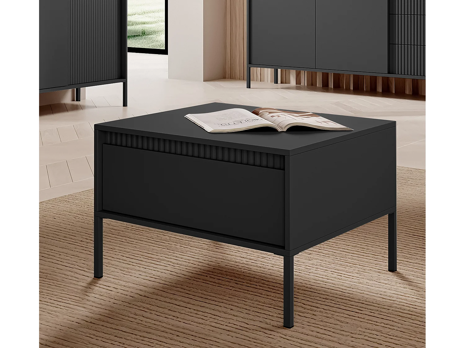 AX LIVING Table basse moderne noire Trentinis carrée 68,1 cm