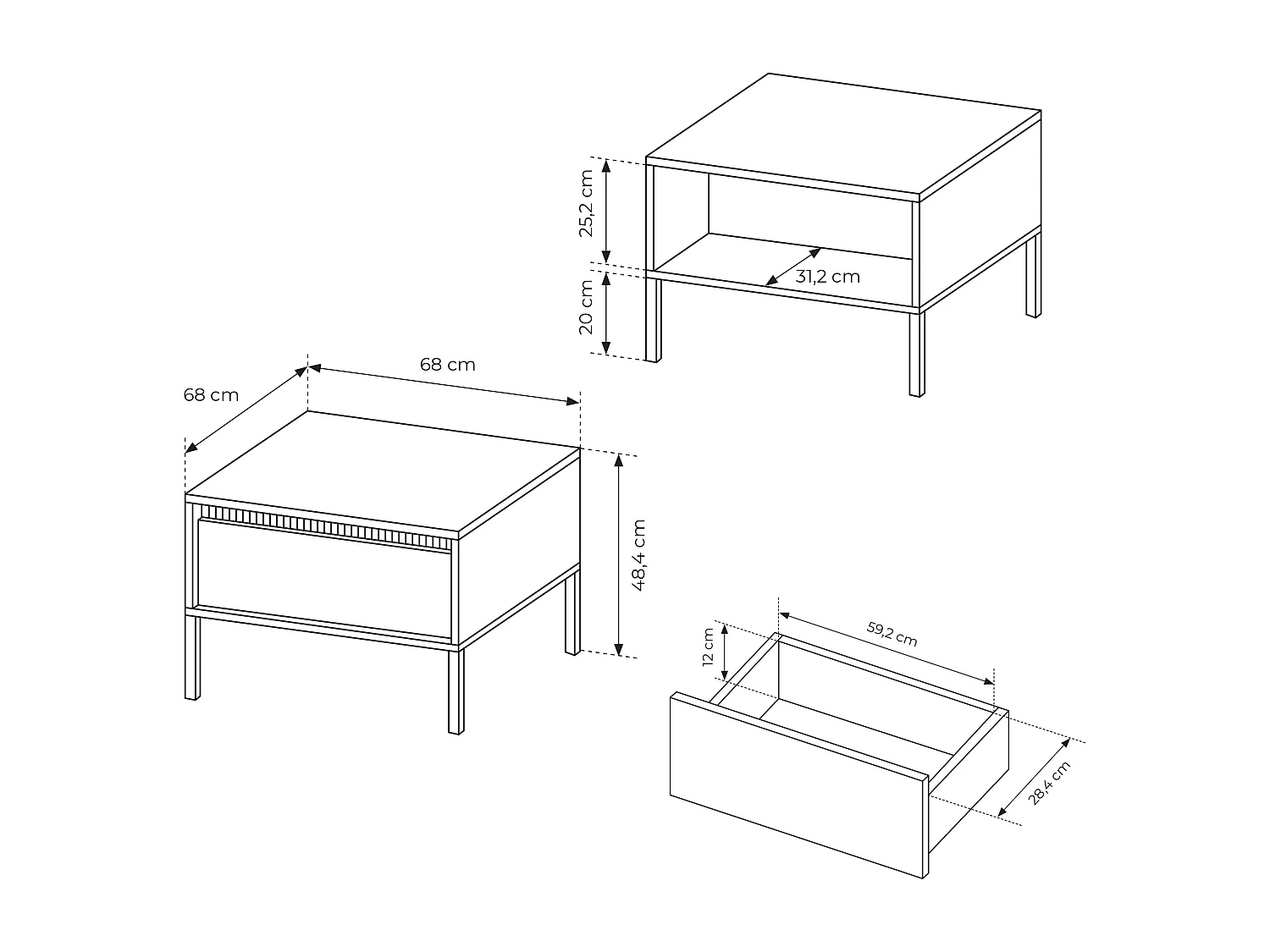 AX LIVING Table basse moderne noire Trentinis carrée 68,1 cm