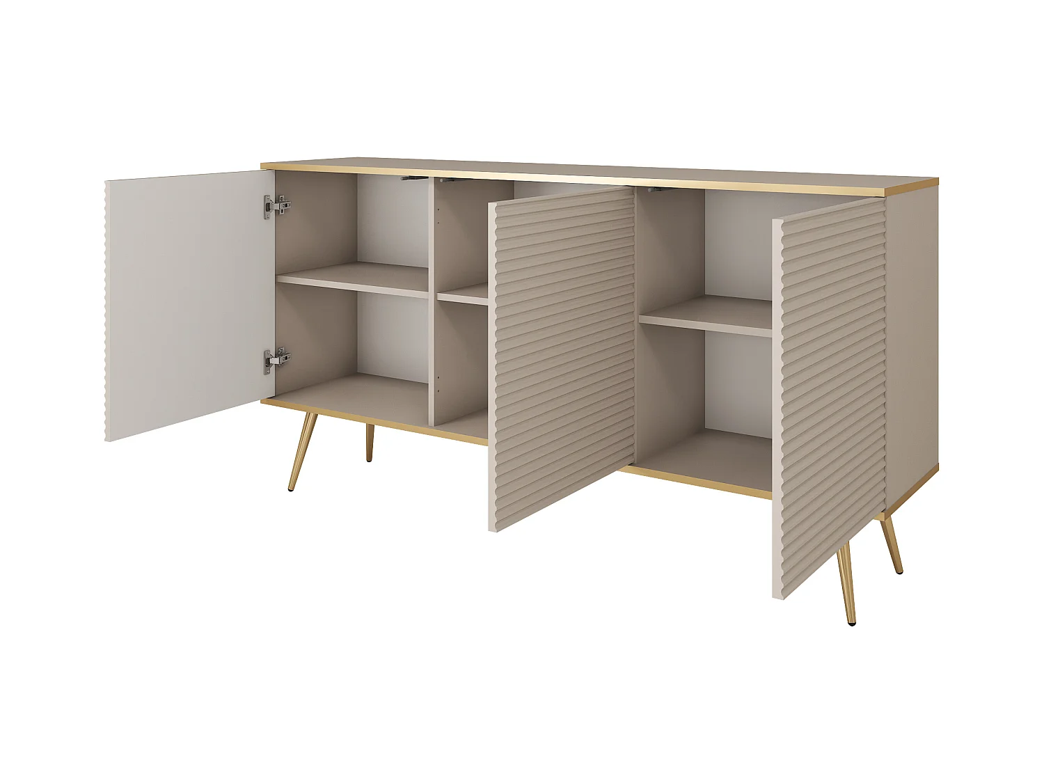 Buffet beige glamour avec pieds dorés, 160 x 85 x 39
