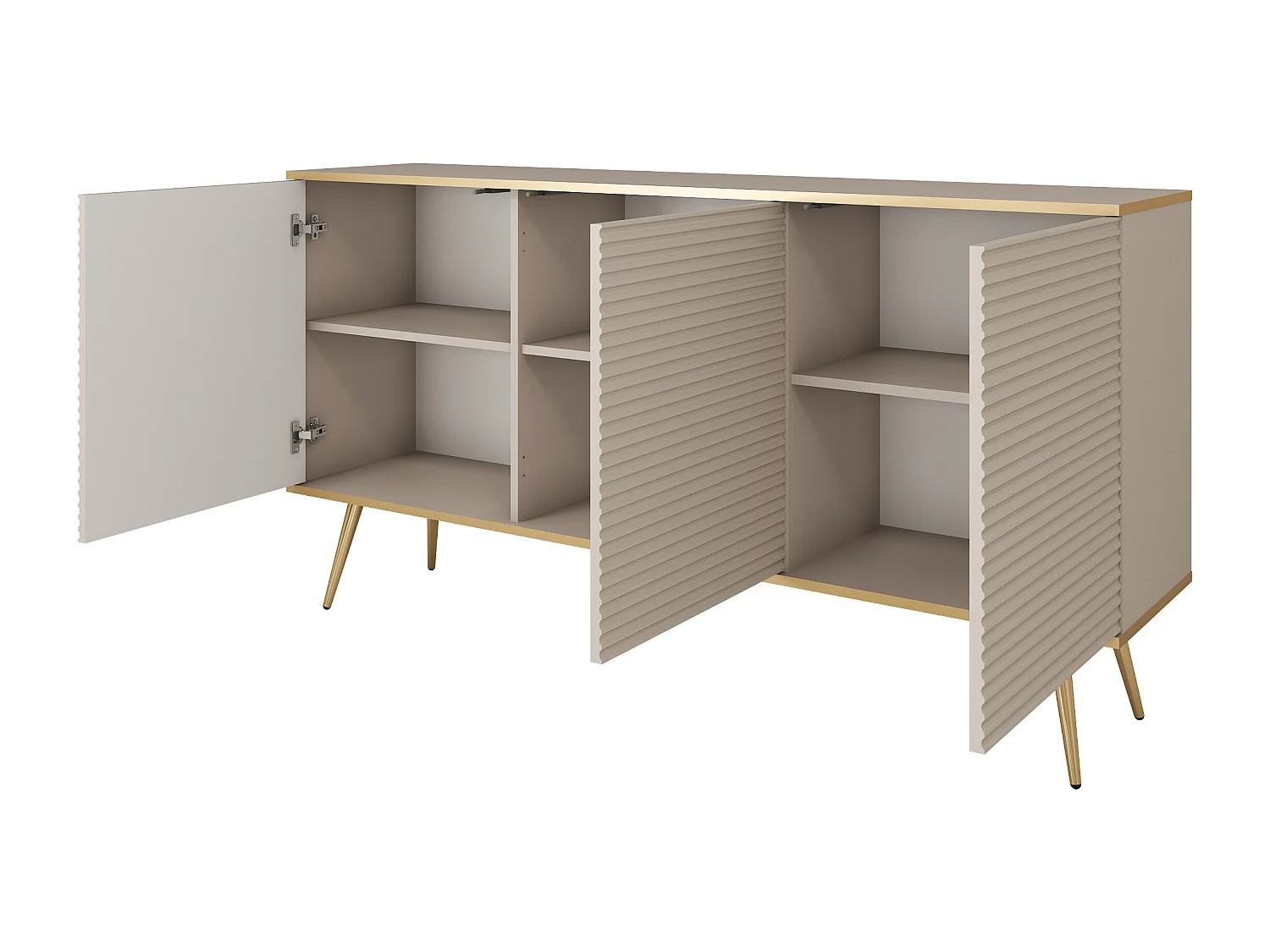 Buffet beige glamour avec pieds dorés, 160 x 85 x 39