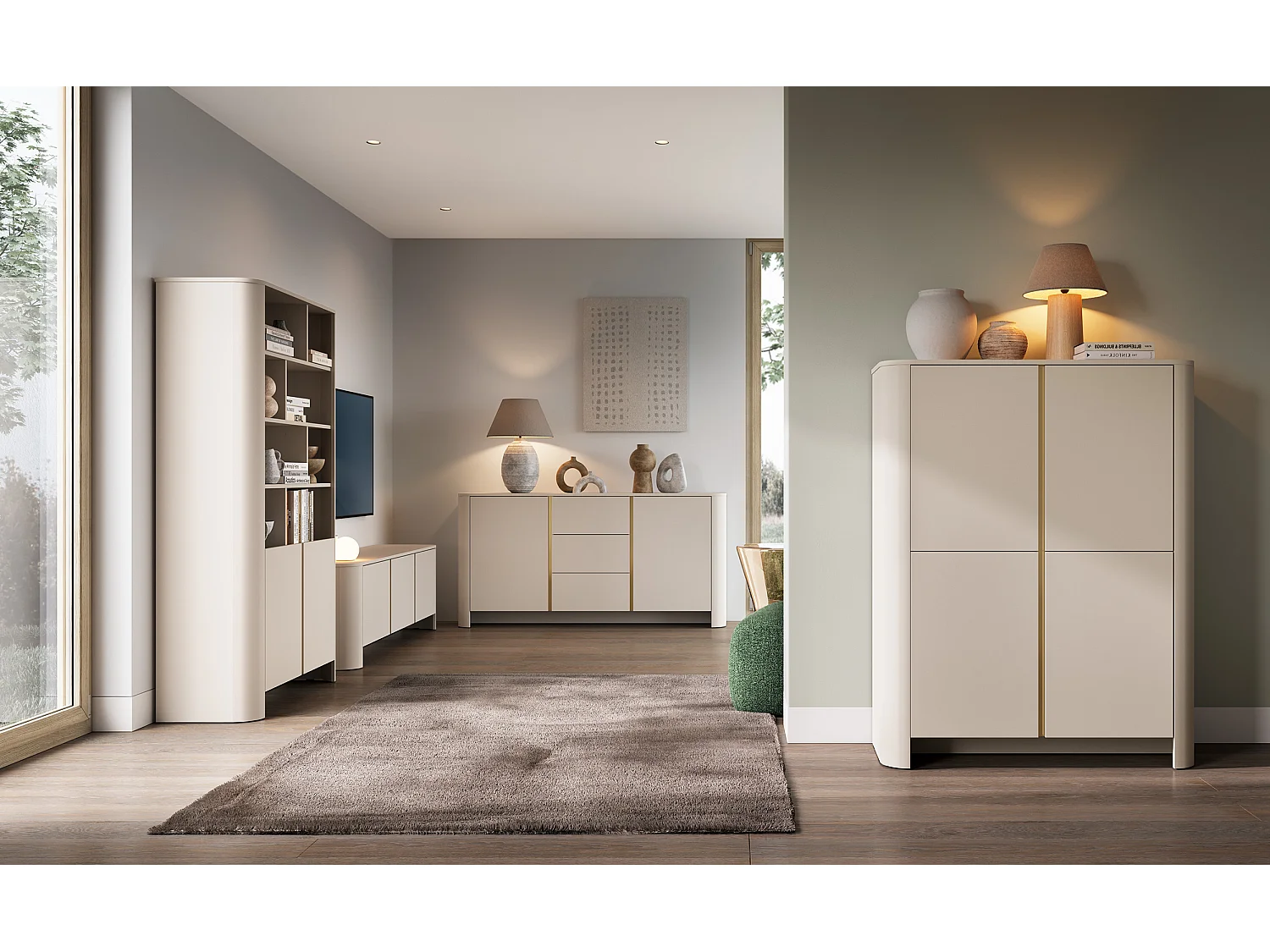 Buffet, Cachemire, 168 x 39 x 84 cm, Meuble moderne aux bords arrondis