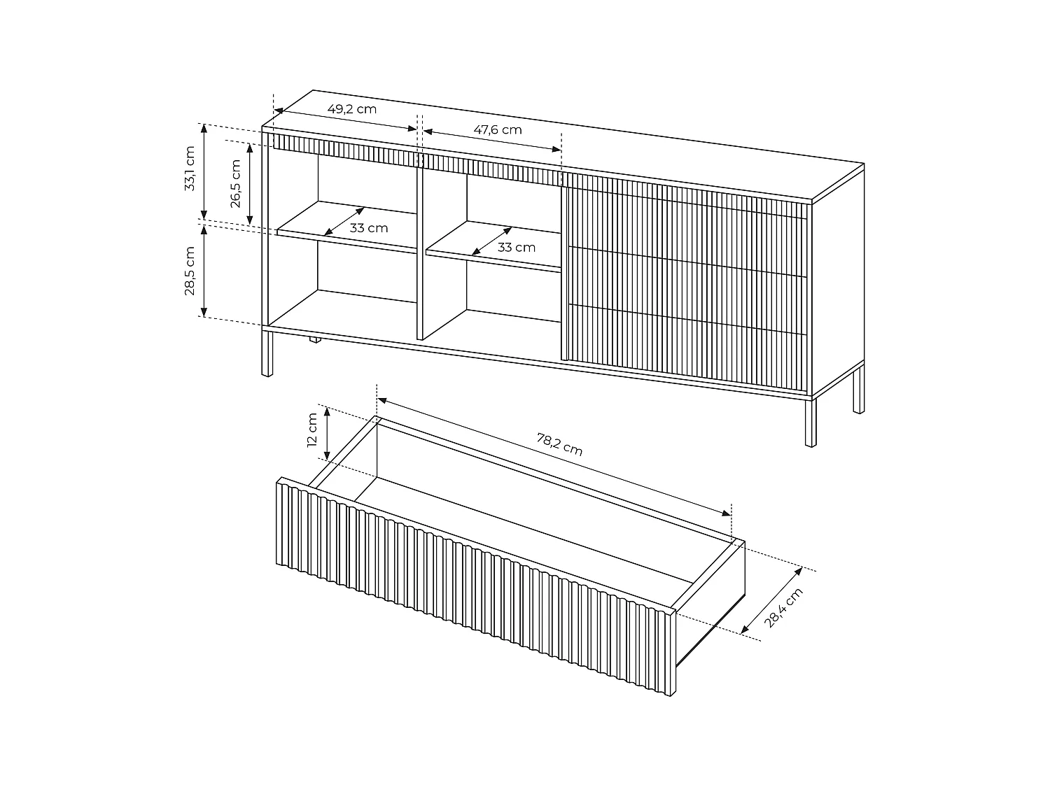 AX LIVING Trentinis 187 2D3S Schwarze große Kommode 187,1 cm breit