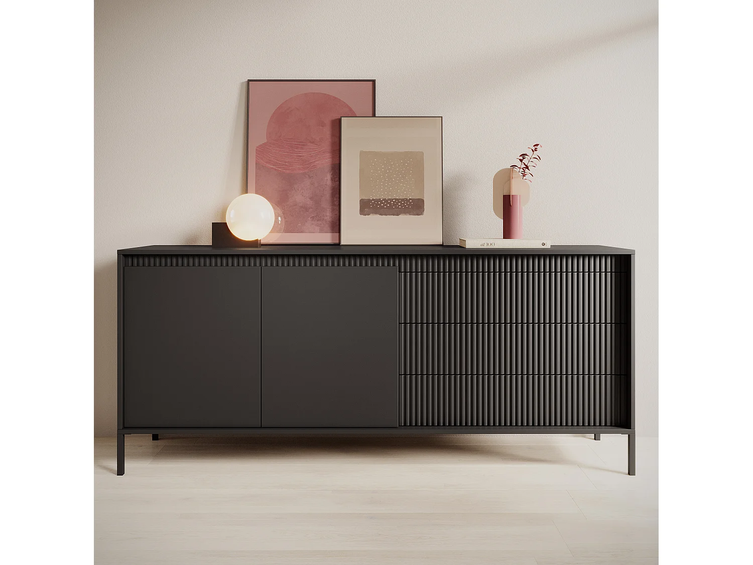 AX LIVING Trentinis 187 2T3S grote zwarte ladekast – 187,1 cm breed