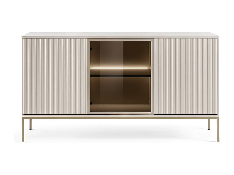 Moderne breite Kommode mit Türen und geriffelter Front 154×83×39 cm, Kaschmir / Gold