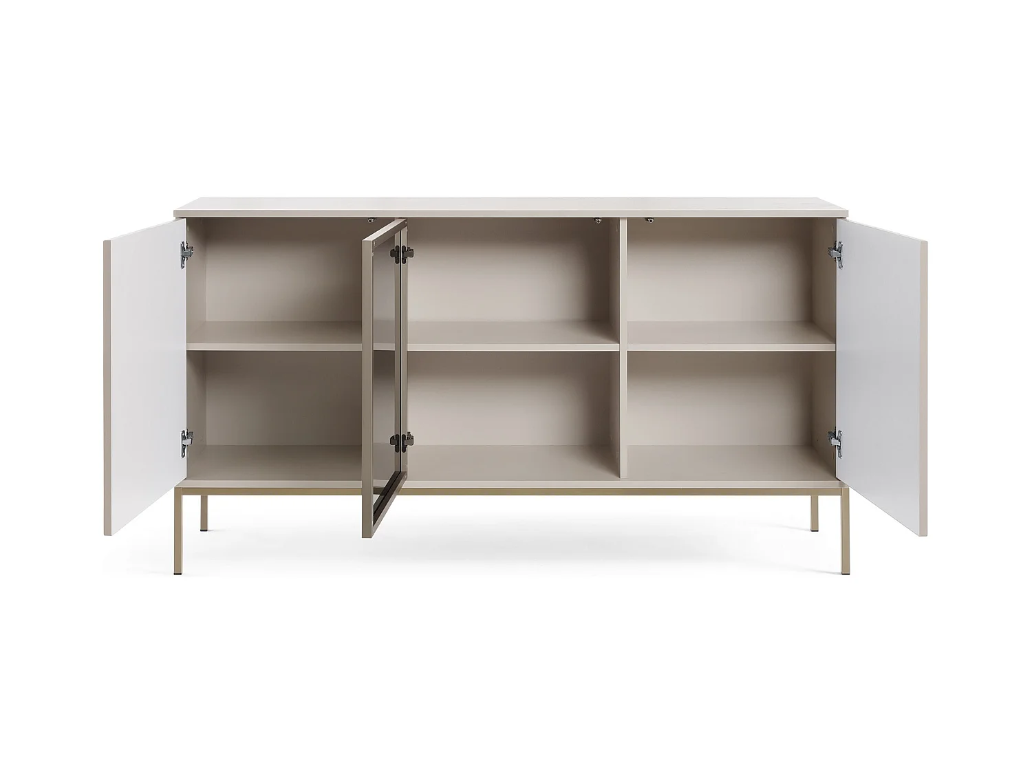 Cassettiera moderna ampia con ante e frontale scanalato 154×83×39 cm, Cashmere / Oro
