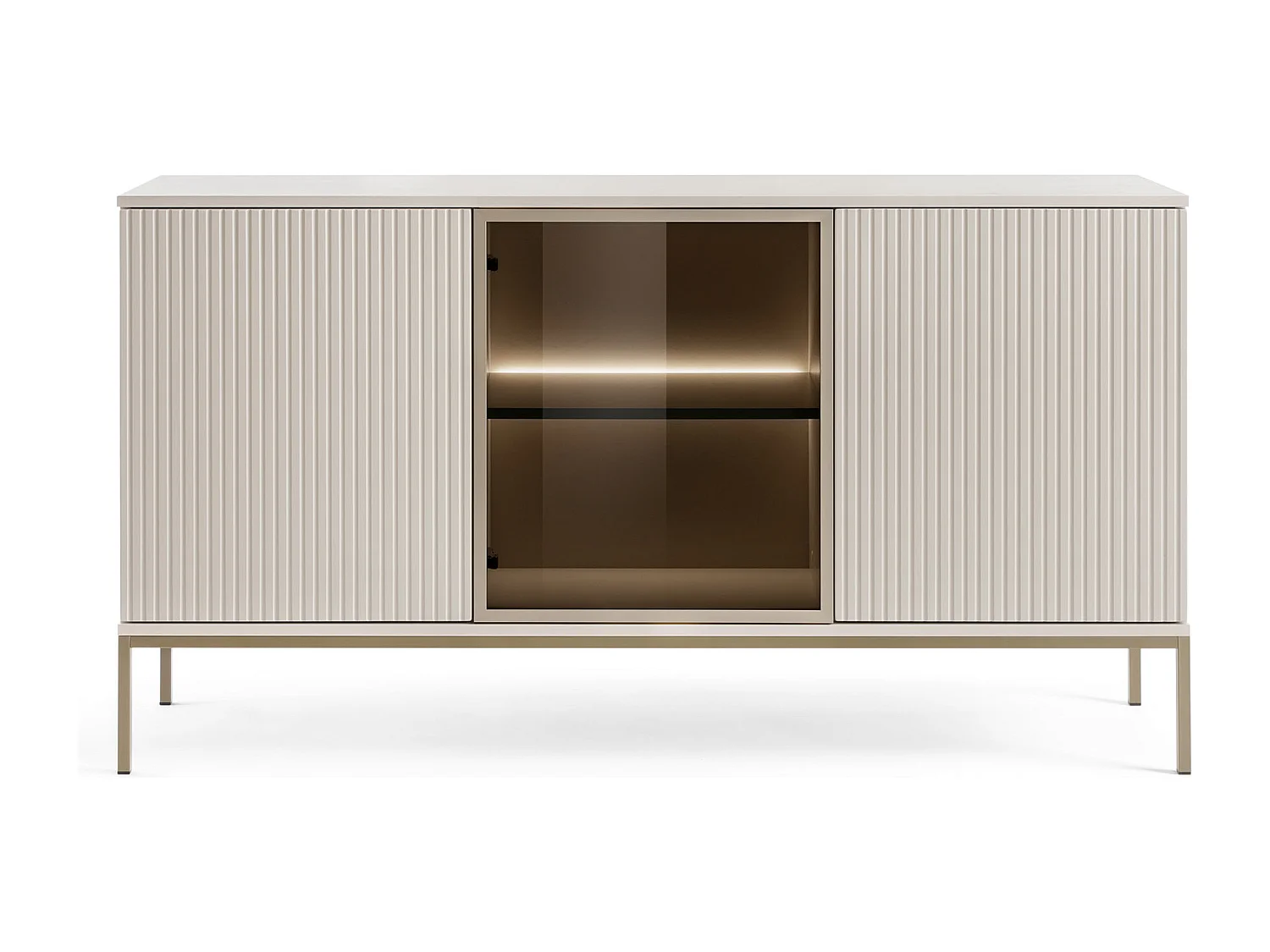 Commode large moderne avec portes et façade cannelée 154x83x39 cm, Cachemire / Or