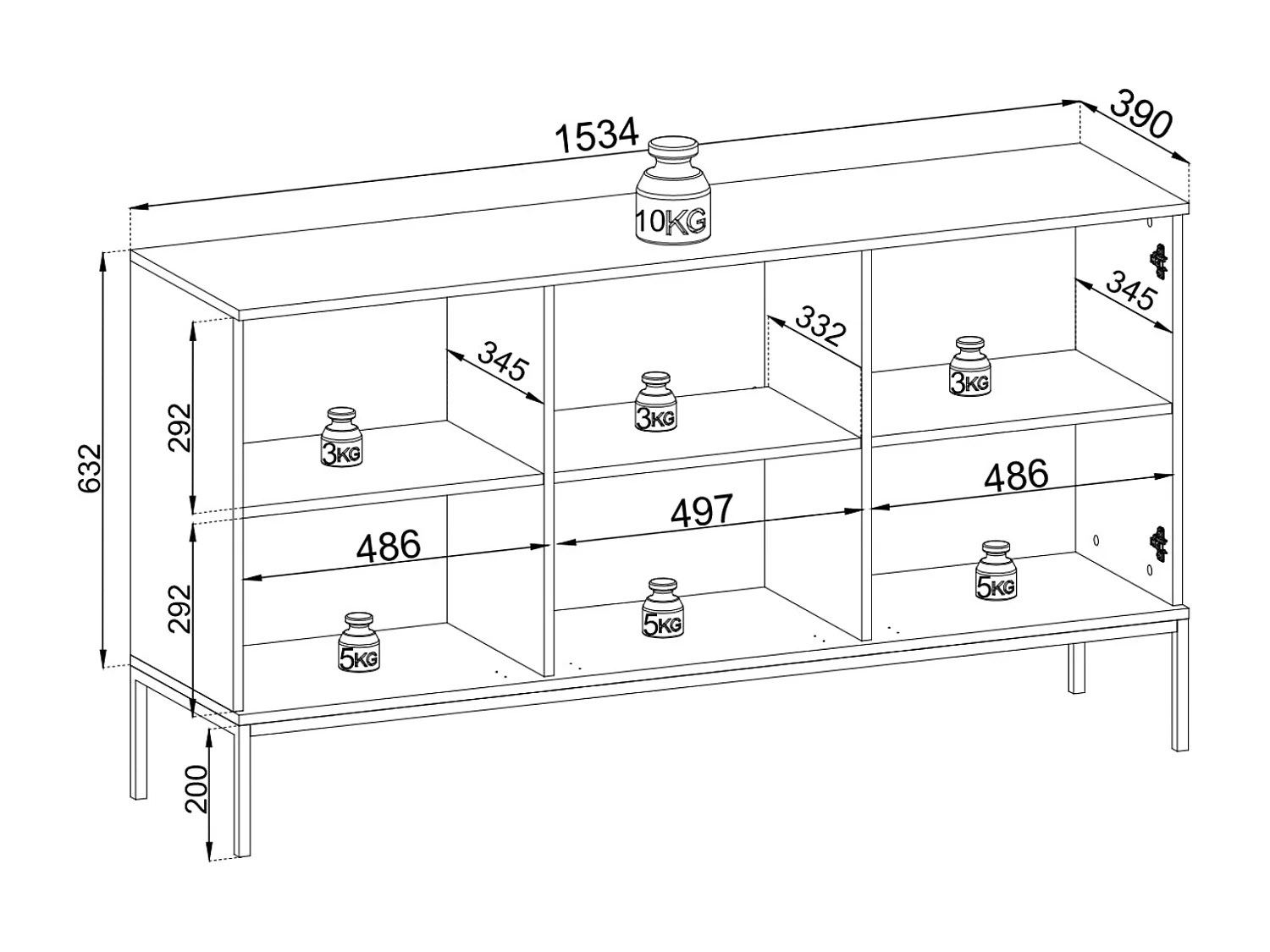 Commode large moderne avec portes et façade cannelée 154x83x39 cm, Cachemire / Or