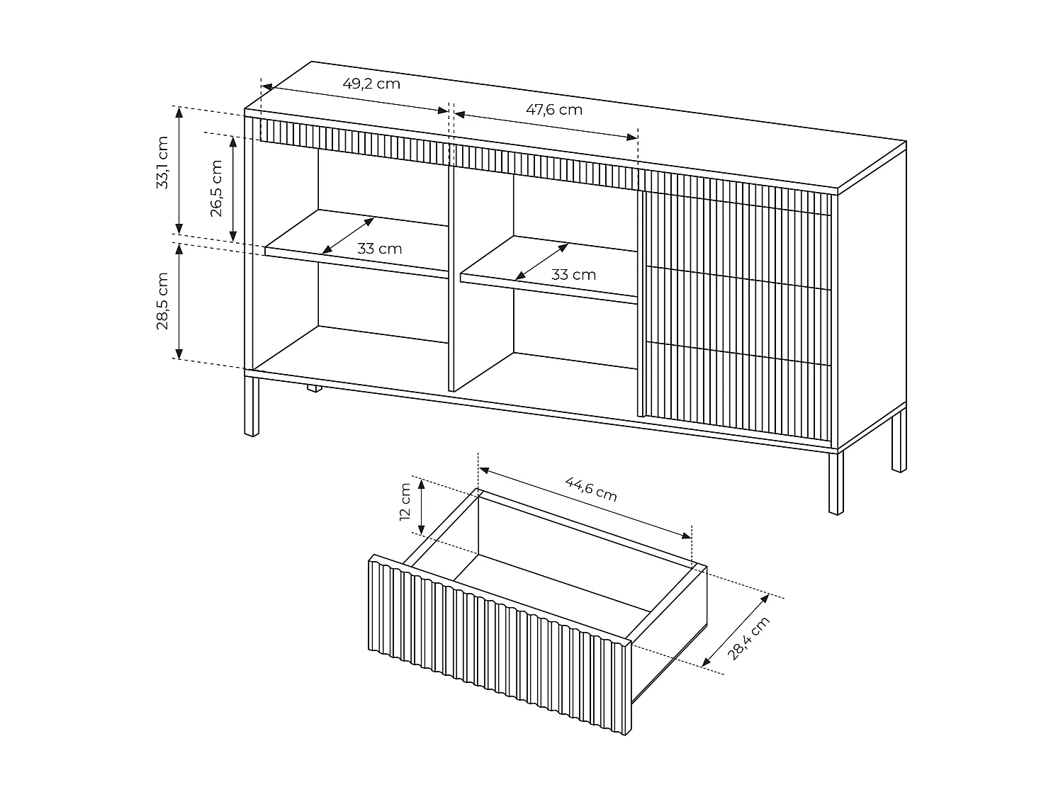 AX LIVING sideboard Trentinis 153 2D3S noir 153,5 cm avec façade rainurée