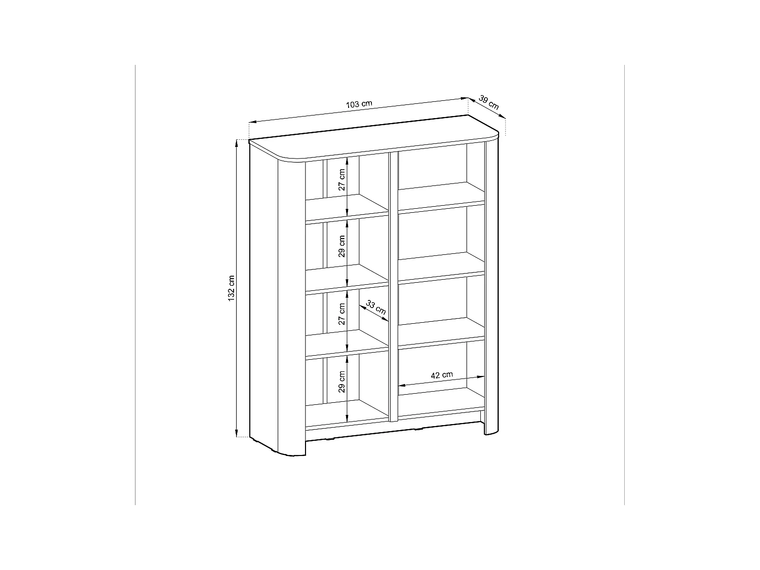 Armoire, Cachemire, 103 x 39 x 132 cm, Meuble moderne aux bords arrondis