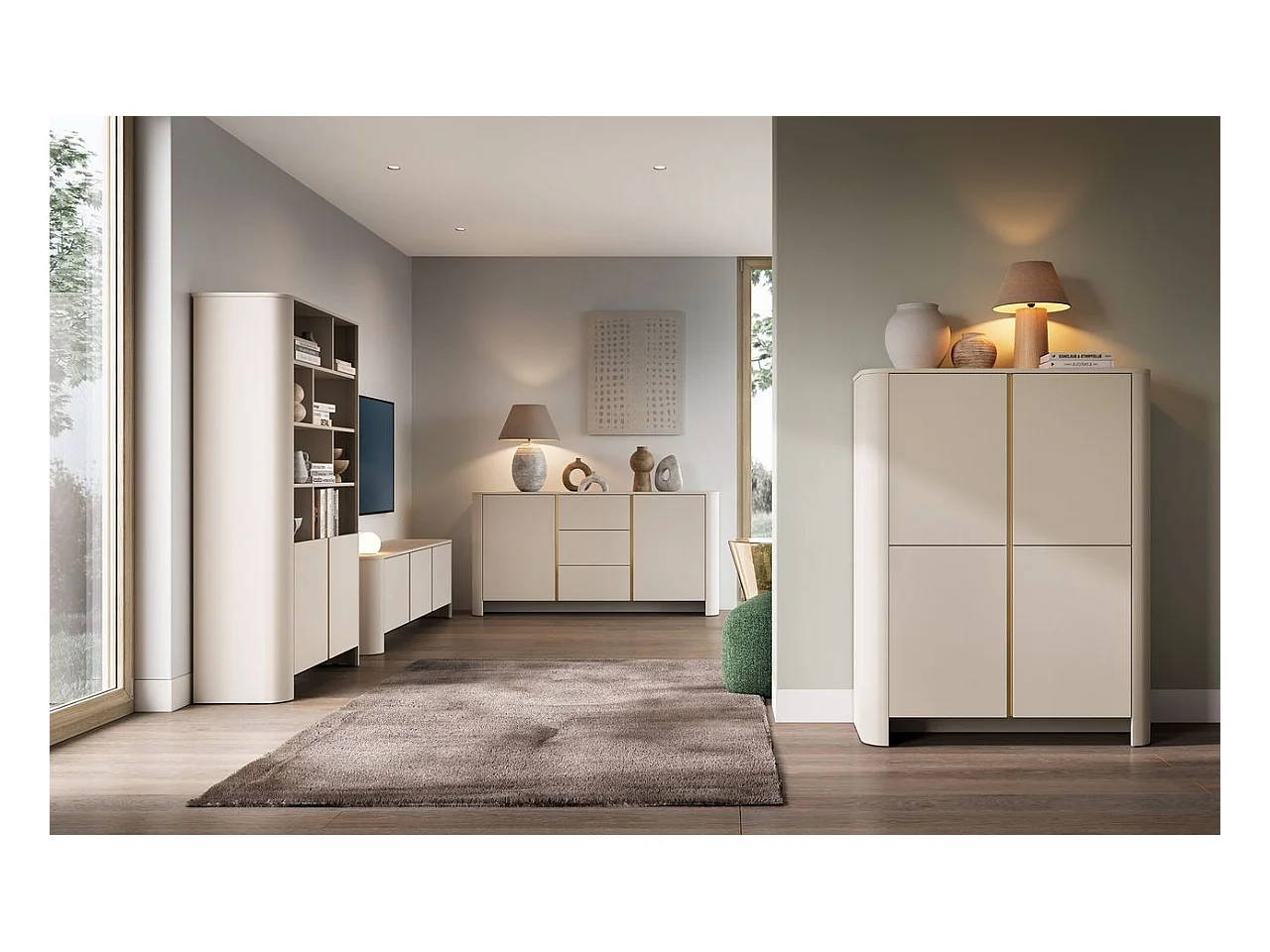 Armoire, Cachemire, 103 x 39 x 132 cm, Meuble moderne aux bords arrondis