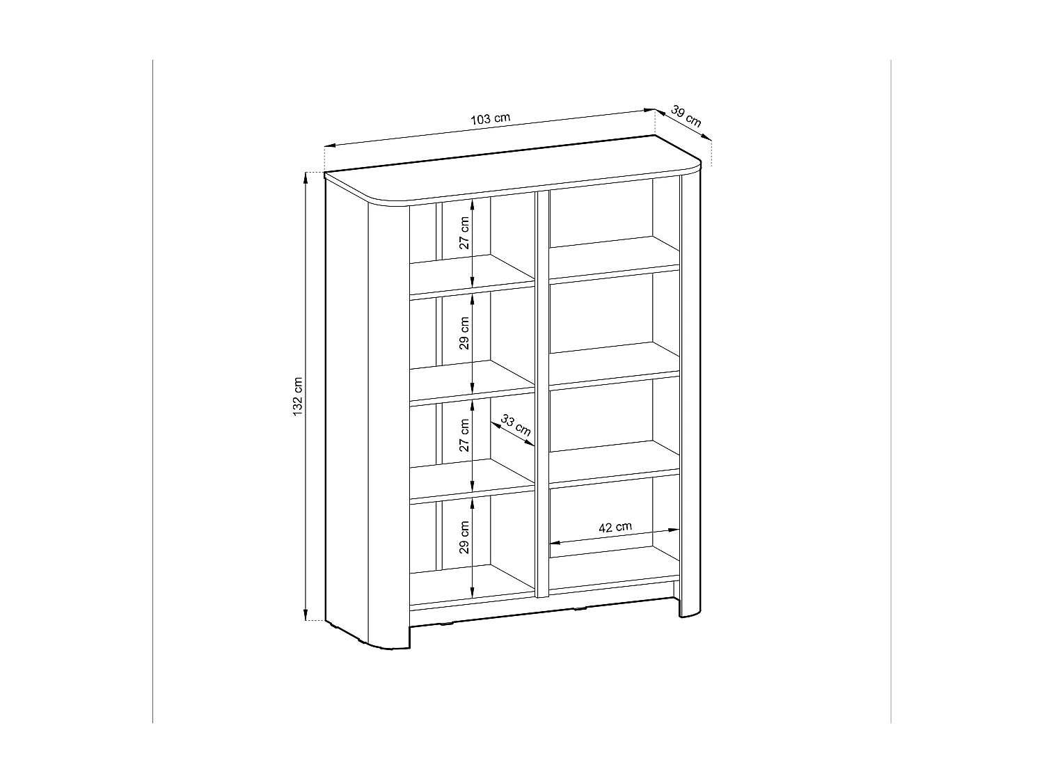 Buffet, Cachemire, 103 x 39 x 132 cm, Meuble moderne aux bords arrondis