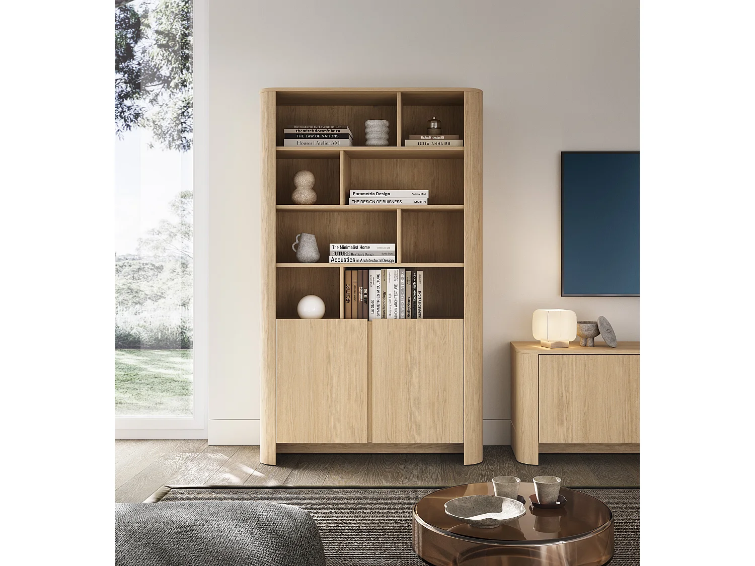 Boekenkast, Vicenza Eiken, 103 x 39 x 160 cm | Moderne meubels met afgeronde hoeken