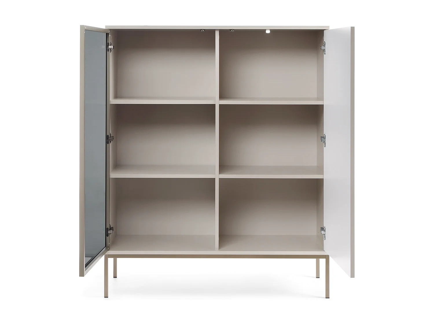 Vitrine basse moderne à façade cannelée, 104 x 126 x 39 cm, Cachemire / Or