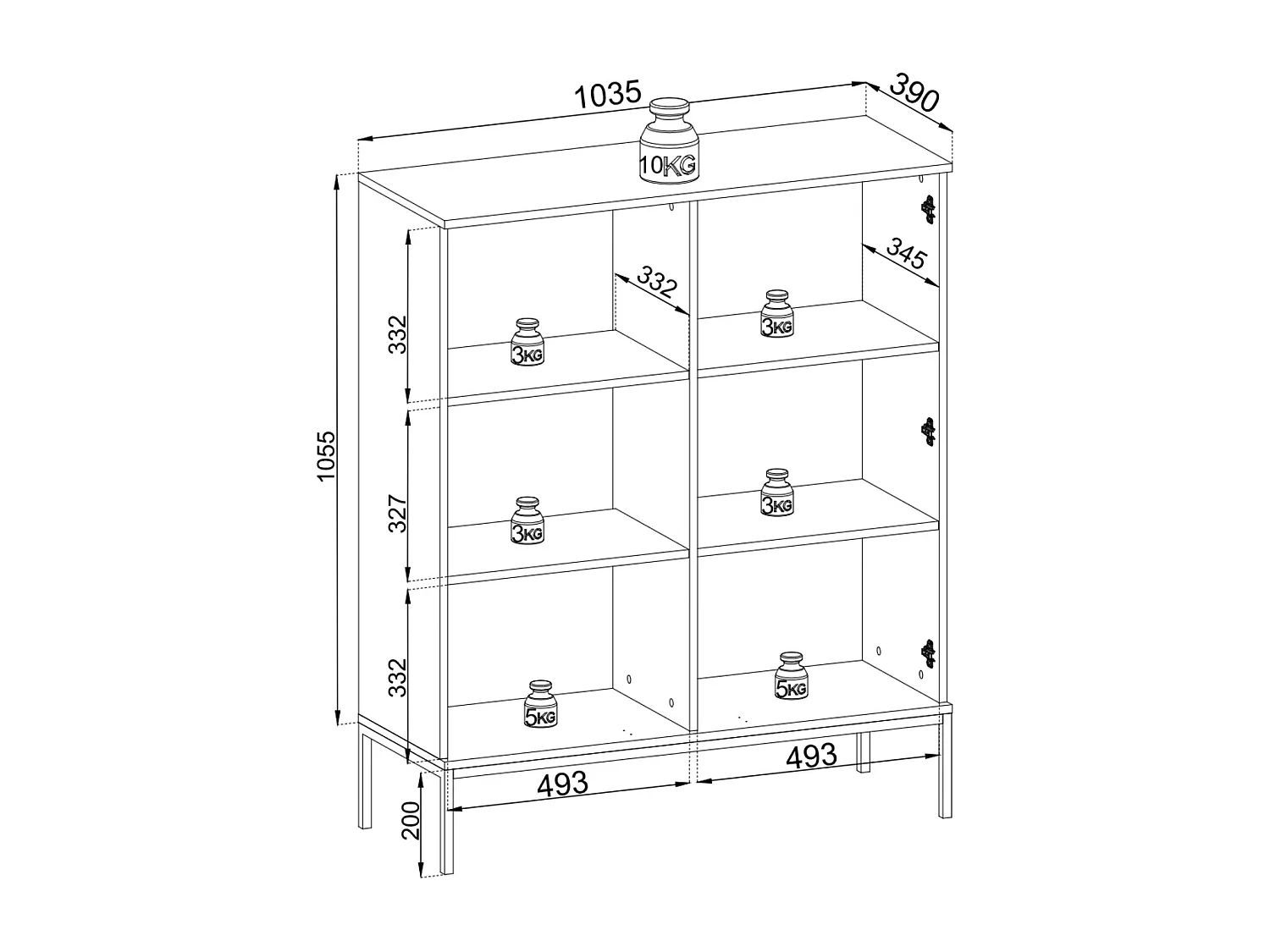 Vitrine basse moderne à façade cannelée, 104 x 126 x 39 cm, Cachemire / Or