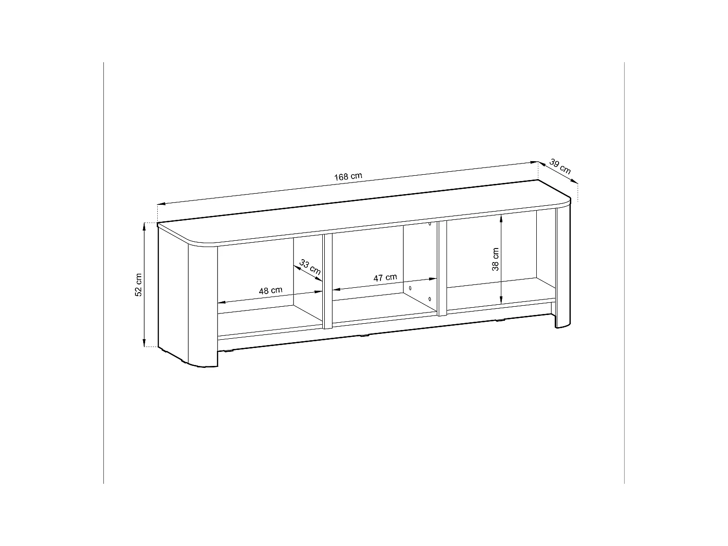 Mueble de TV, Cachemira, 168 x 39 x 52 cm | Muebles modernos con cantos redondeados