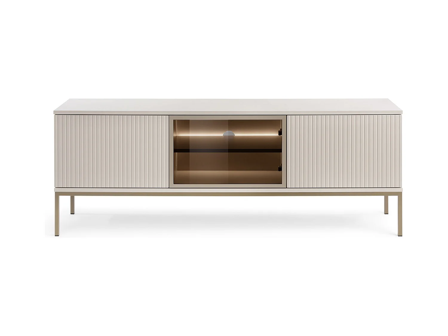Moderner TV-Ständer mit geriffelter Front, 154×56×39 cm, Kaschmir / Gold