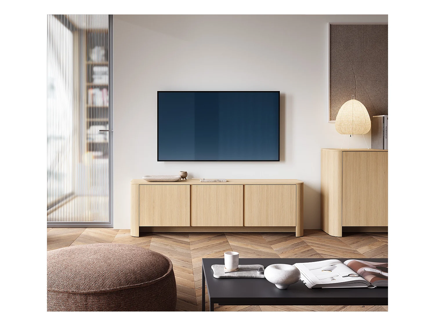 Mueble de TV, Roble Vicenza, 168 x 39 x 52 cm | Mueble moderno con cantos redondeados