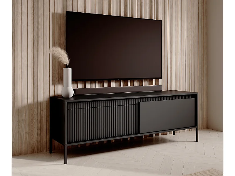 AX LIVING Trentinis 153 2D Schwarzes TV Board, 153,5 cm, geriffeltes