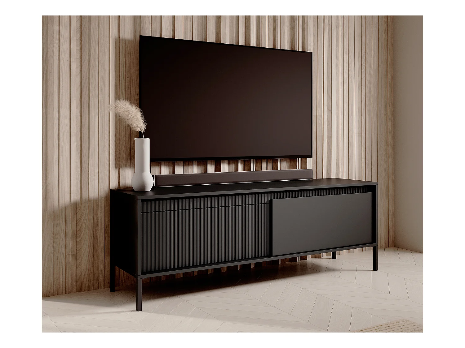 AX LIVING Trentinis 153 2D Schwarzes TV Board, 153,5 cm, geriffeltes