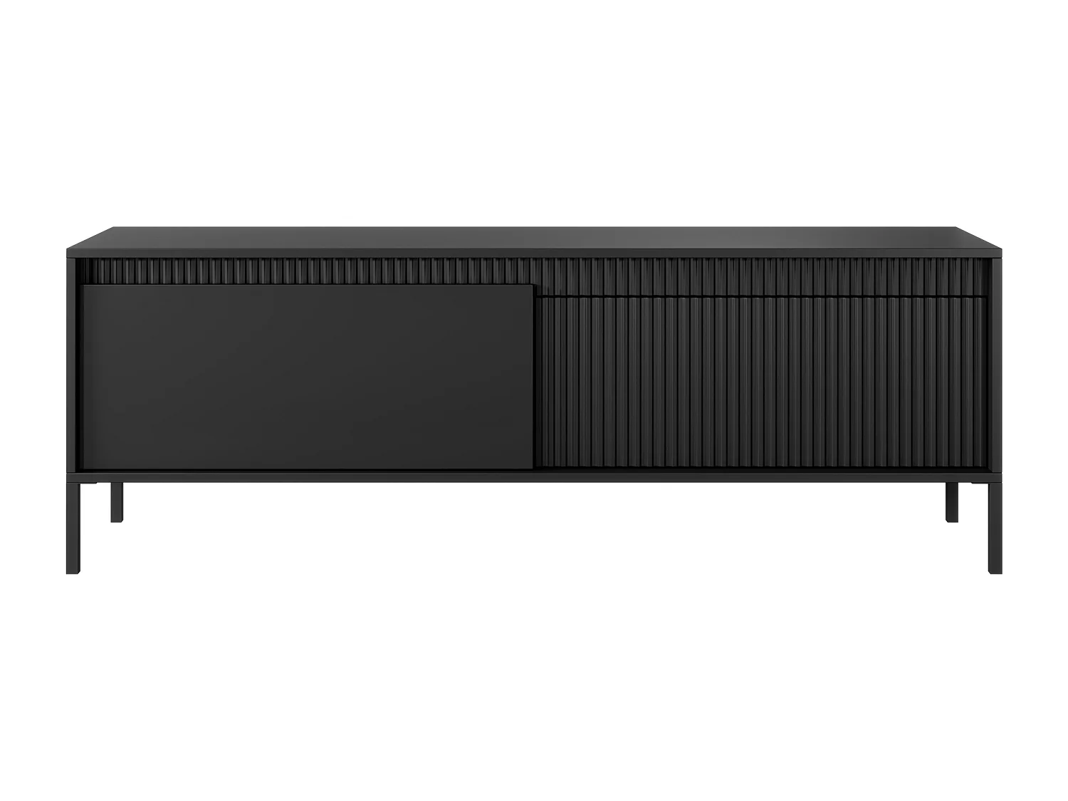 AX LIVING Meuble TV noir moderne Trentinis 153,5 cm avec façade rainurée