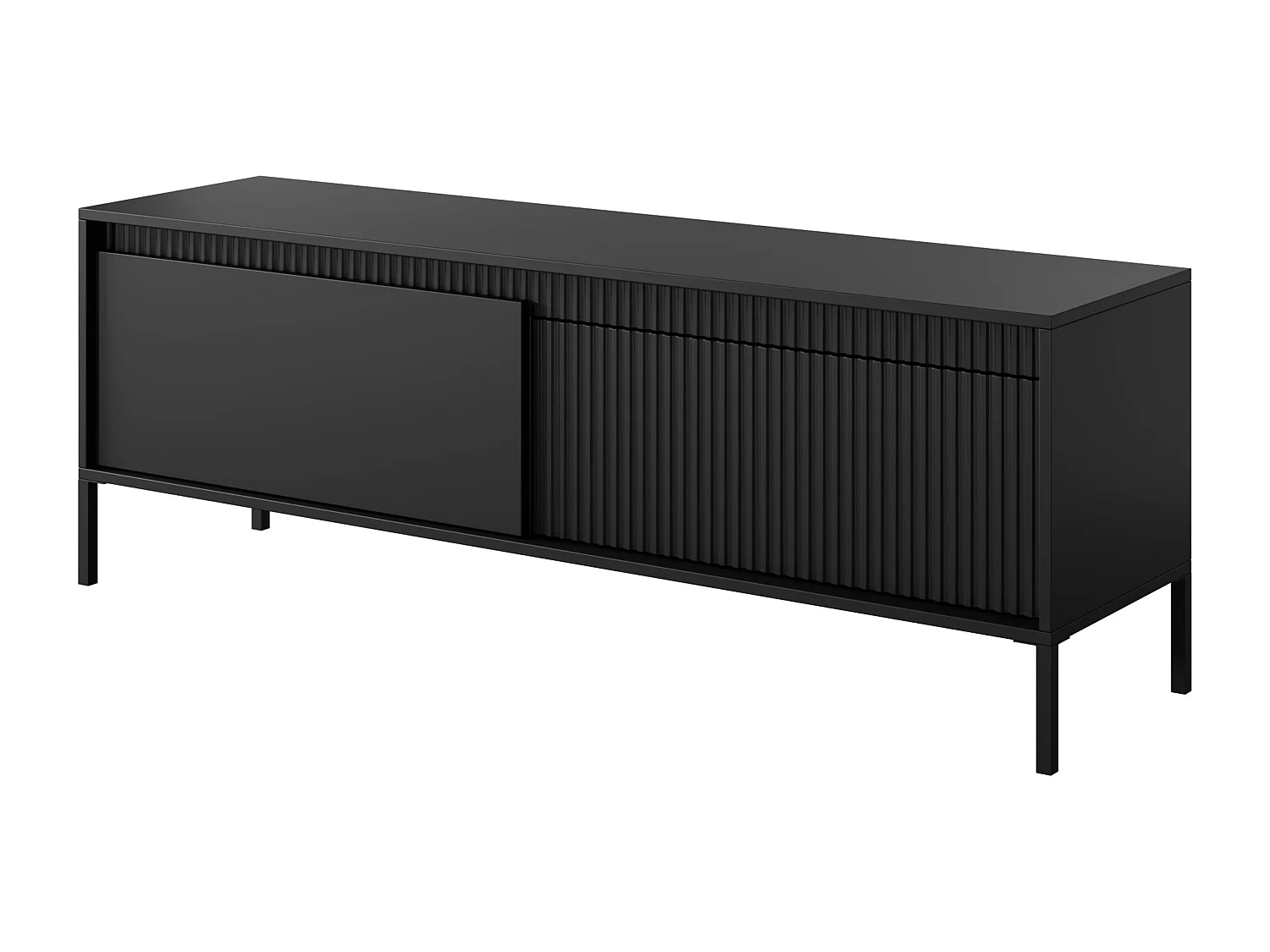 AX LIVING Meuble TV noir moderne Trentinis 153,5 cm avec façade rainurée
