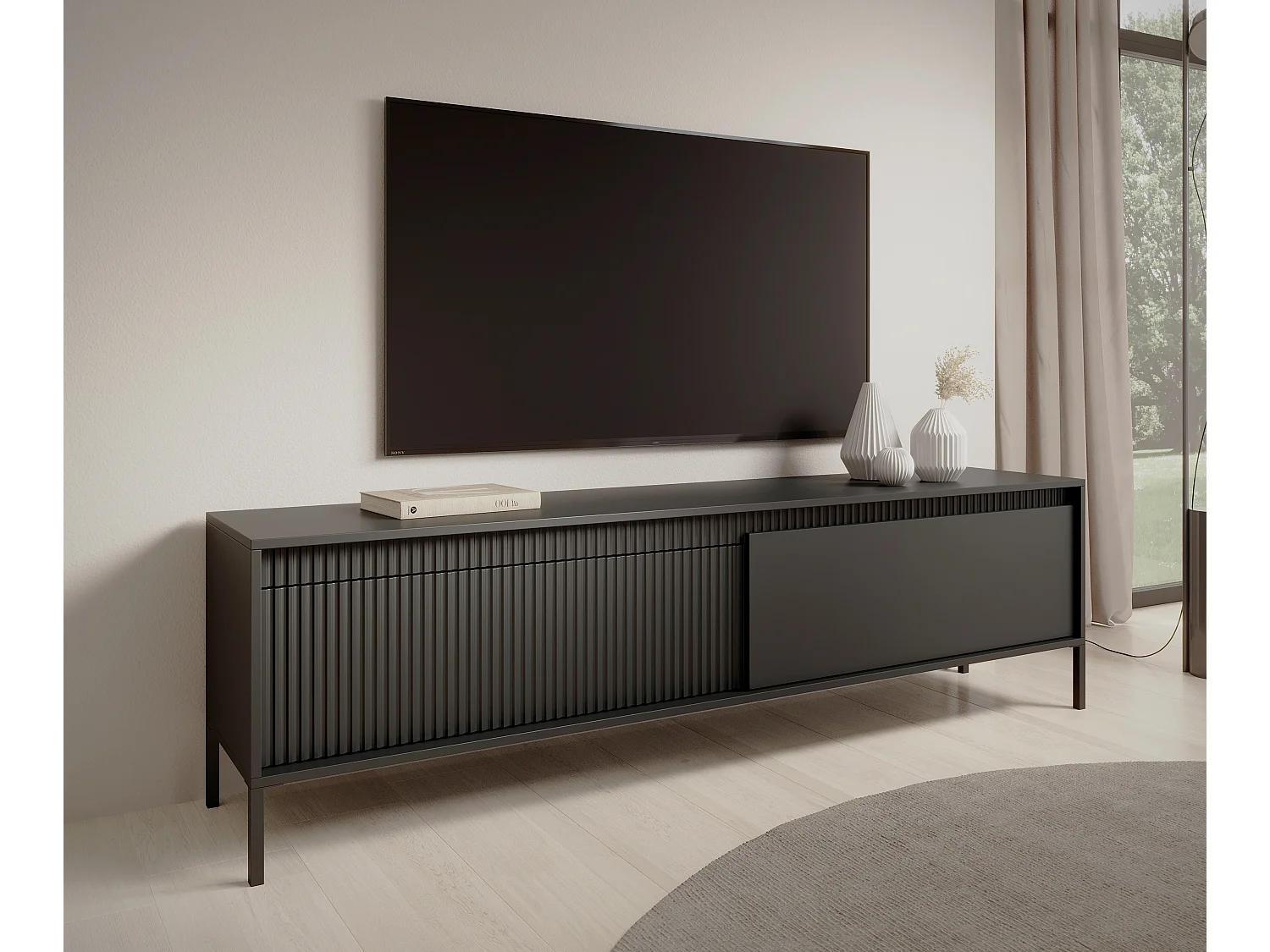 AX LIVING Schwarzer Lowboard Trentinis mit 187,1 cm Breite, modern