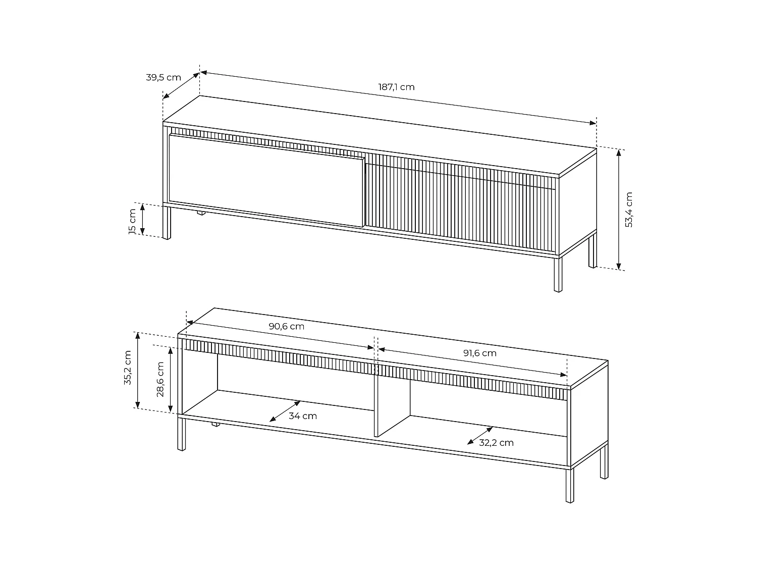 AX LIVING Schwarzer Lowboard Trentinis mit 187,1 cm Breite, modern