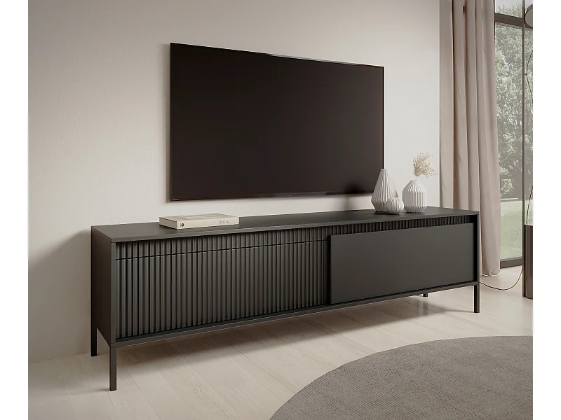 AX LIVING meuble TV bas noir Trentinis 187,1 cm de large, moderne