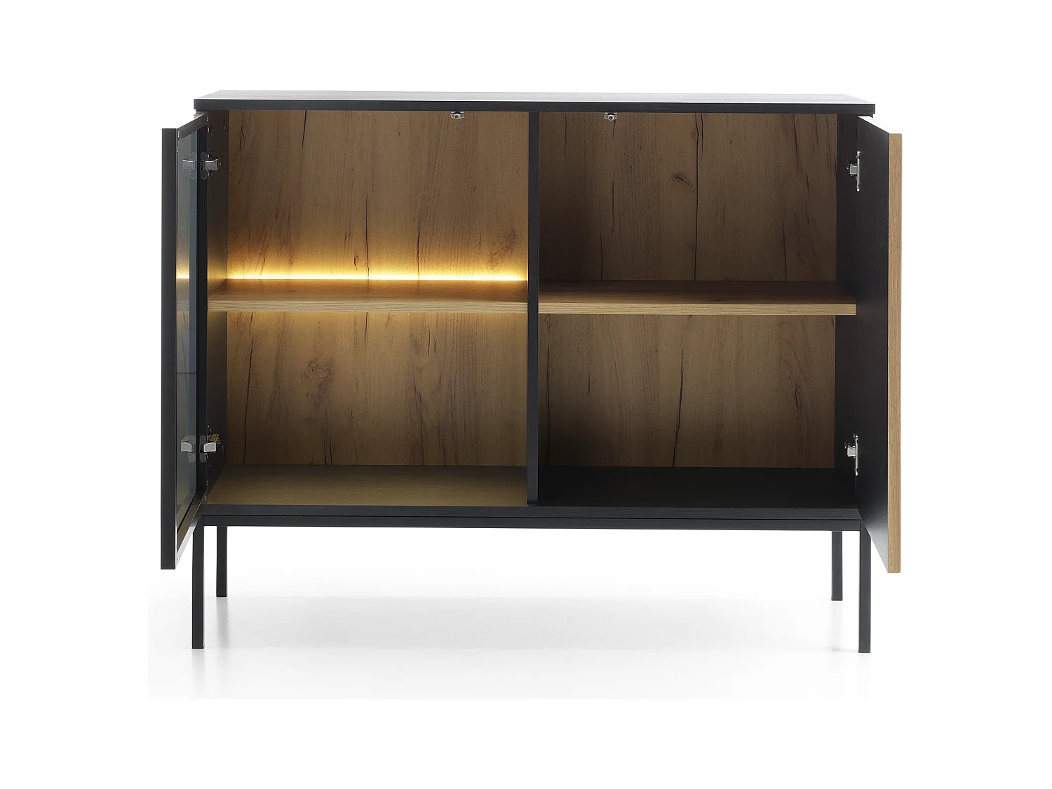 Commode étroite moderne à façade cannelée, 104 x 83 x 39 cm, chêne noir / Wotan