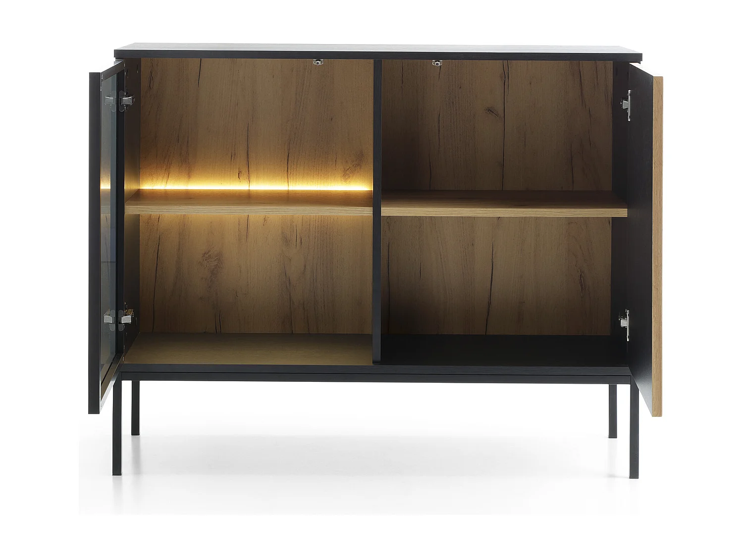 Commode étroite moderne à façade cannelée, 104 x 83 x 39 cm, chêne noir / Wotan