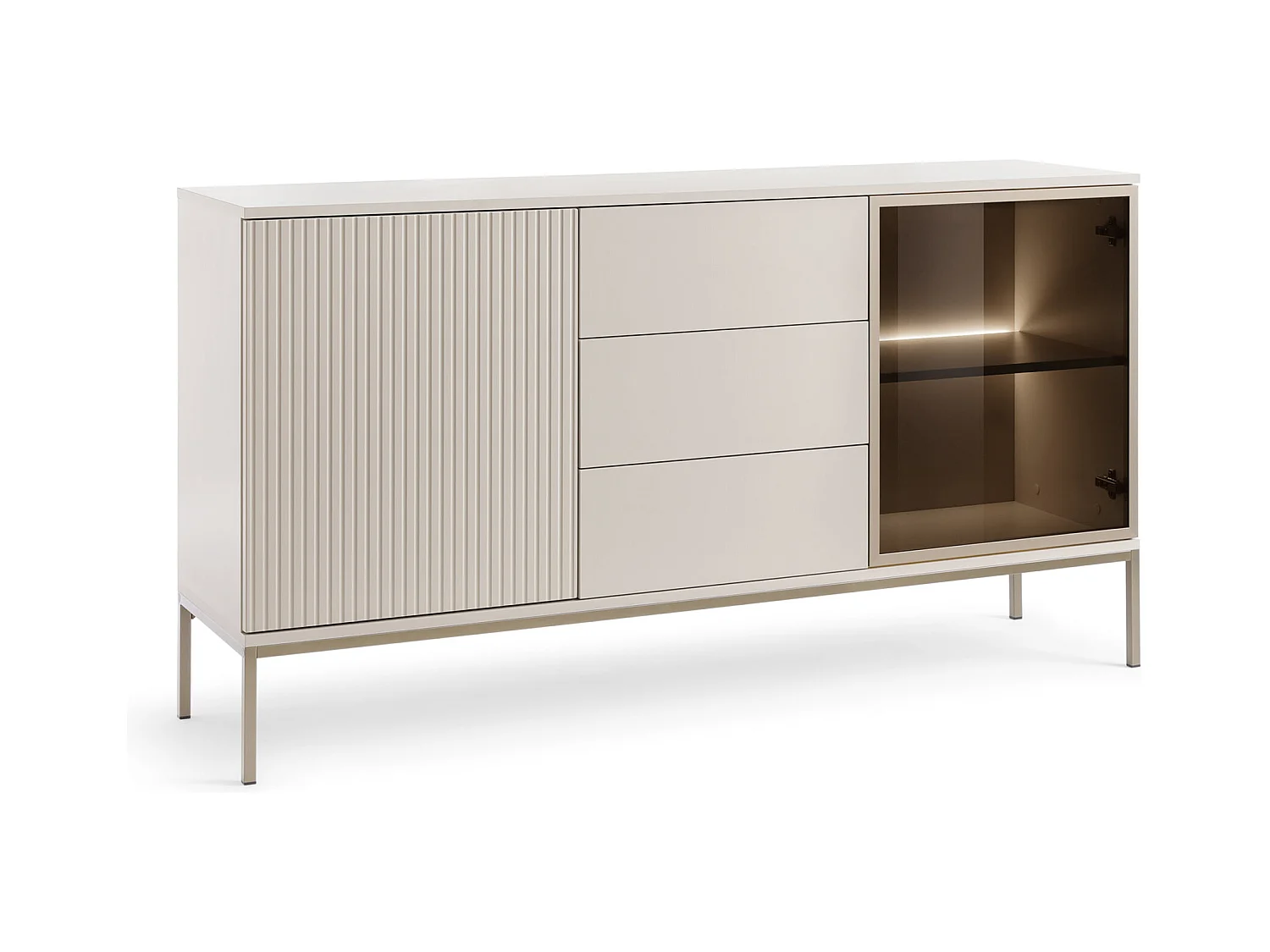 Commode large moderne et façade cannelée 154x83x39 cm, couleur Cachemire / Or