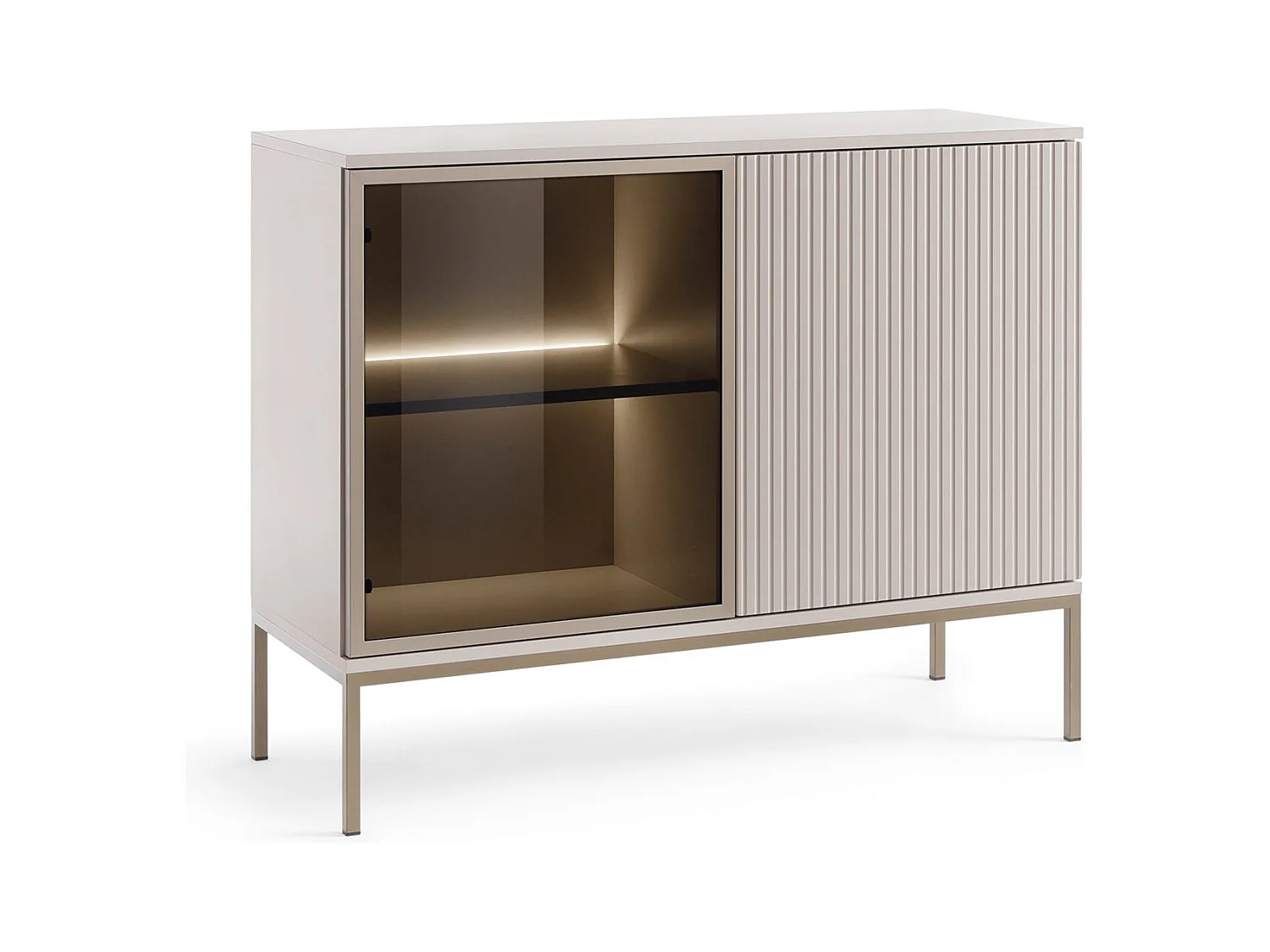 Commode étroite moderne à façade cannelée, 104 x 83 x 39 cm, Cachemire / Or