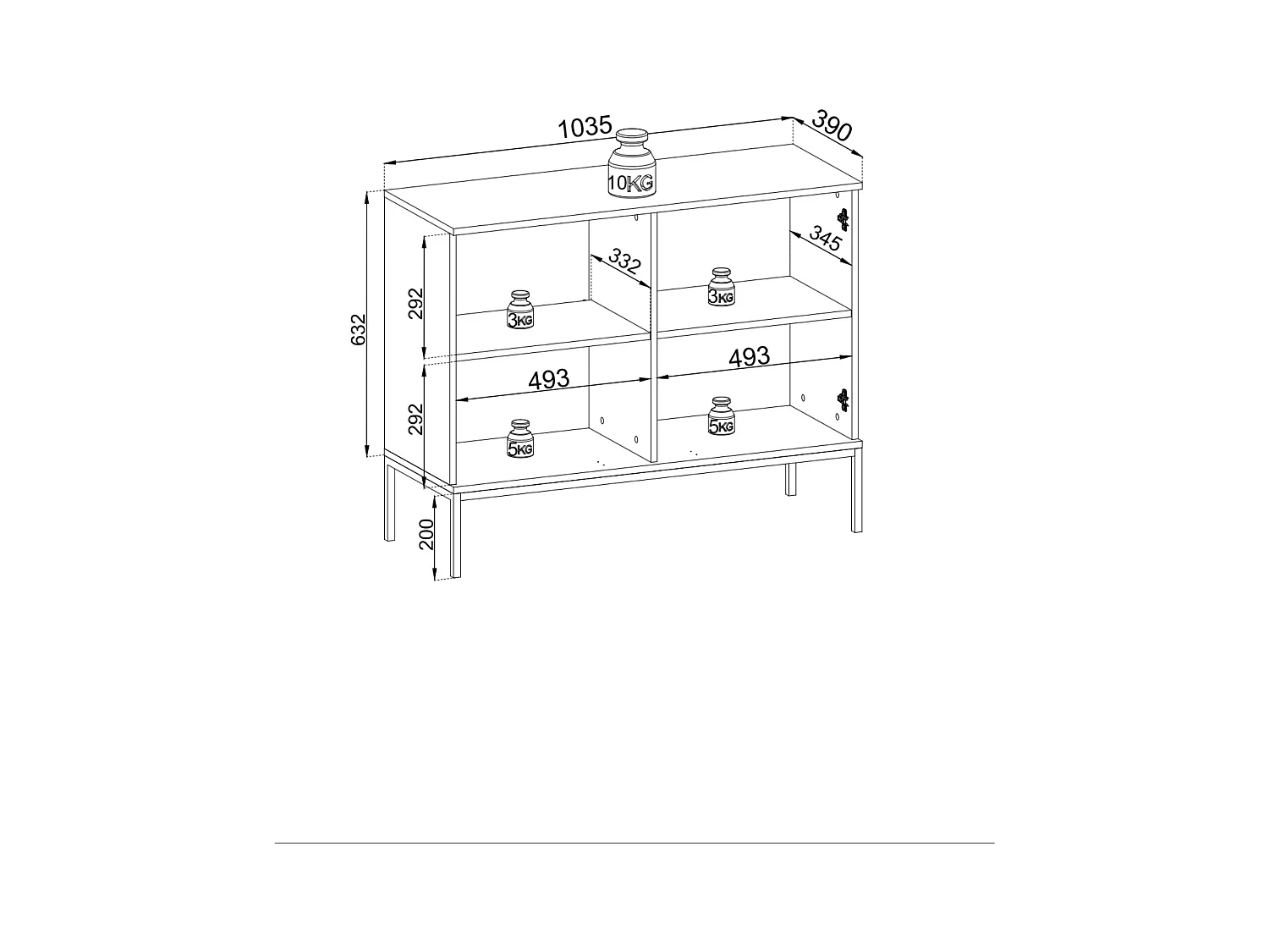 Commode étroite moderne à façade cannelée, 104 x 83 x 39 cm, Cachemire / Or