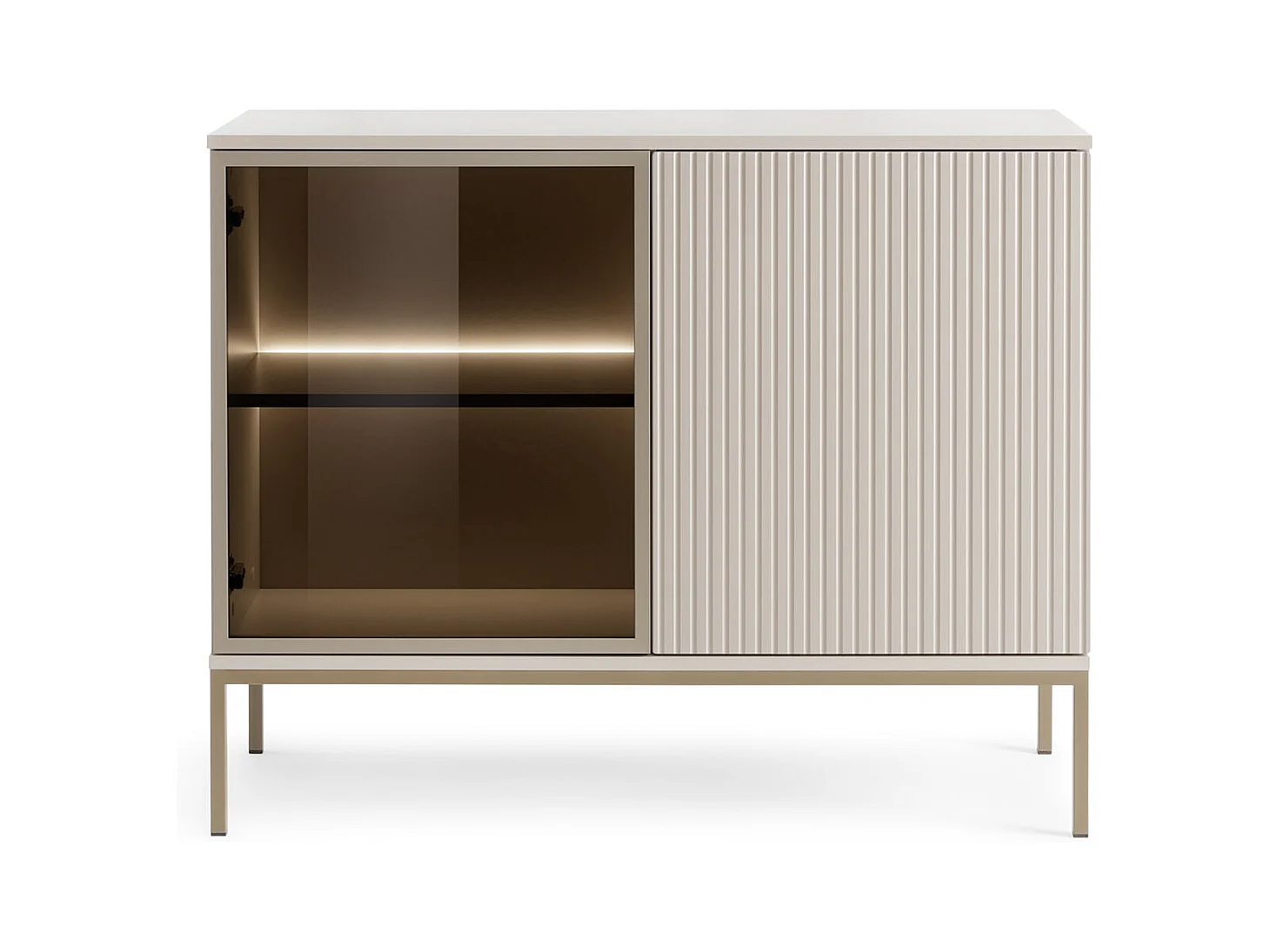 Commode étroite moderne à façade cannelée, 104 x 83 x 39 cm, Cachemire / Or
